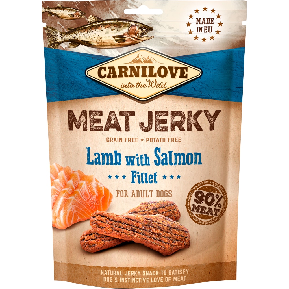 Hundegodbidder  Jerky Lamb with Salmon Fillet 100 g Carnilove
