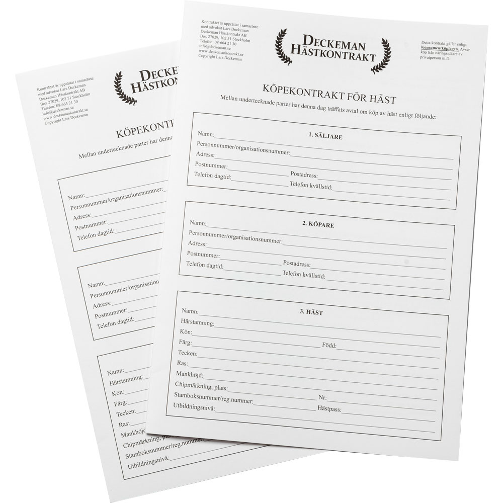 Købskontrakt häst - för näringsidkare