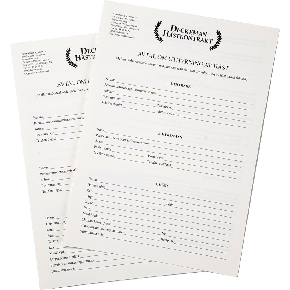 Aftale - uthyrning av häst