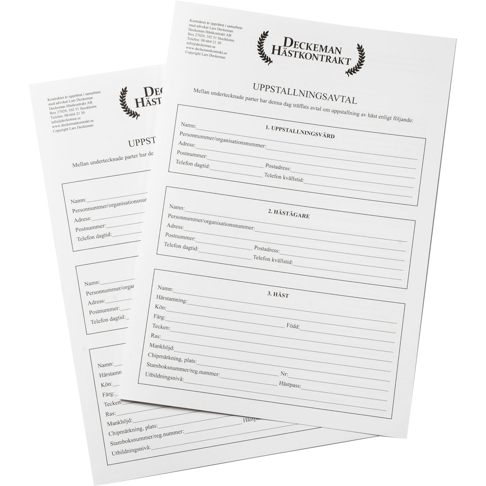Aftale  - Uppstallning 