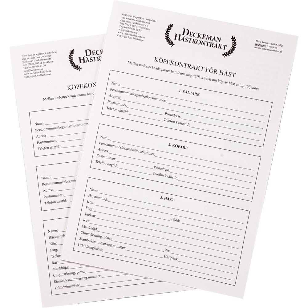 Købskontrakt häst - mellan privatpersoner